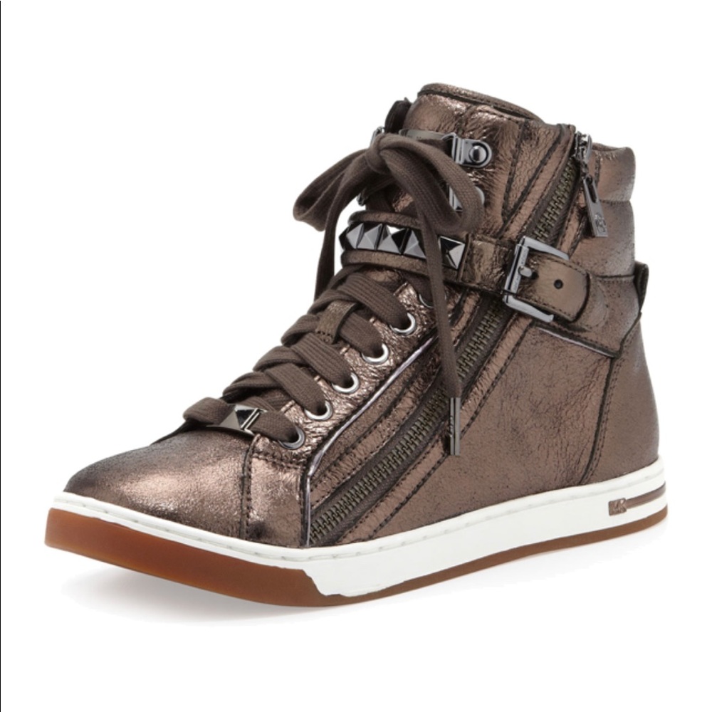 Michael Kors Glam High Top Studded Bronze Sneakers